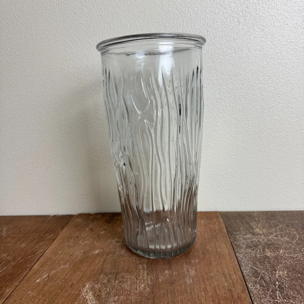 Vintage Clear Glass Wood Grain Design Tall Flower Vase‎